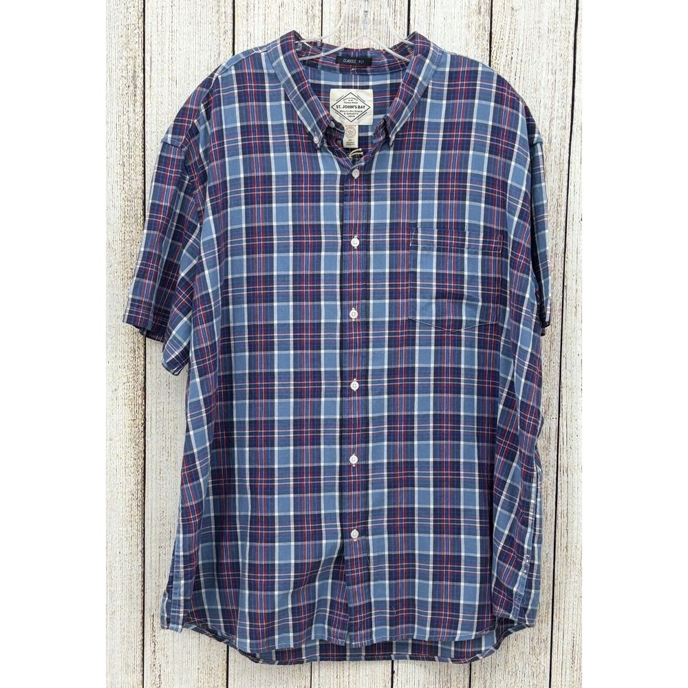 St Johns Bay Shirt Mens XXL Plaid Short Sleeve Button Down Cotton NWOT​